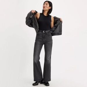 70’s high flare black wash jeans